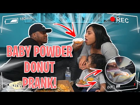 BABY POWDER DOUGHNUT PRANK! **TRICKED MY GIRLFRIEND INTO EATING IT** SHE GOT MAD!