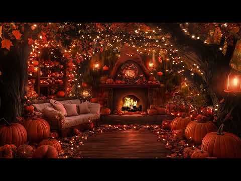 Autumn Night Serenity 🎃 Cozy Fireplace & Pumpkin Glow for a Peaceful Fall Evening