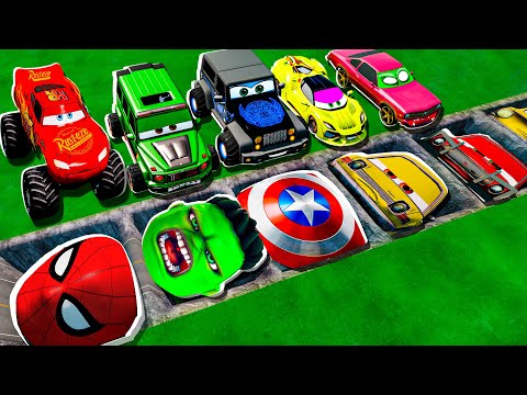 Mega pits with McQueen and Pixar Cars Vs Big & Small Lightning McQueen! BeamNG Drive Battle!