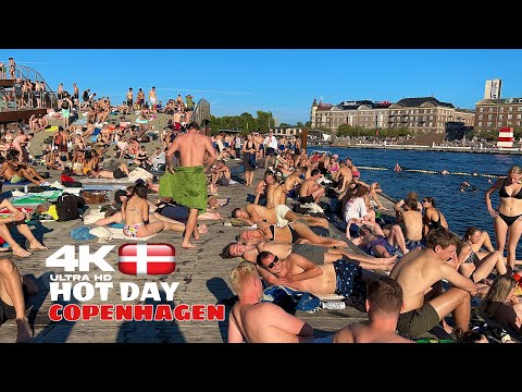 HOT DAY 🔥 On Kalvebod Brygge Harbor Beach | 4k Copenhagen Denmark 🇩🇰☀️ Beach Walk | Sep 2023