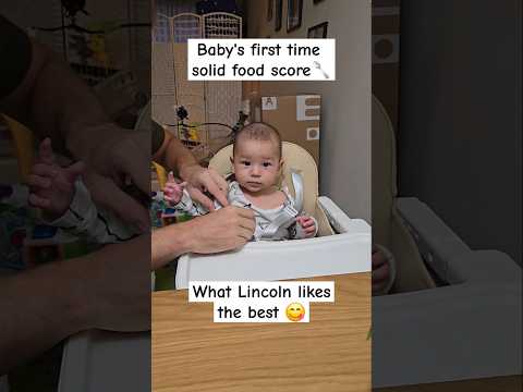 Baby's first solid food #solidfood #babyvideo #babyreaction #cutebaby #육아일상 #육아 #아기 #family