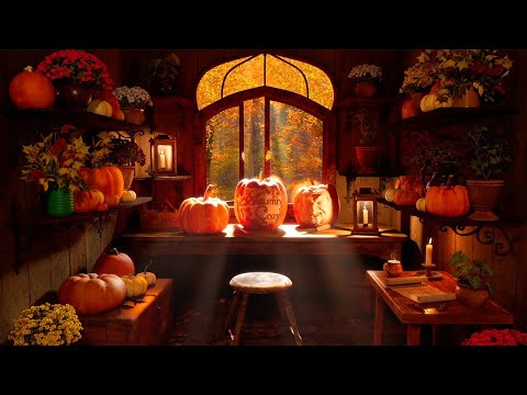 Pumpkin Carver's Workshop Ambience | Cozy Autumn Nature Sounds, Crunching Leaves, Pumpkin Carving)