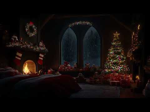 ☃️Cozy Winter Bedroom🎄Christmas Ambience with Blizzard Winds & Fireplace Sounds🔥