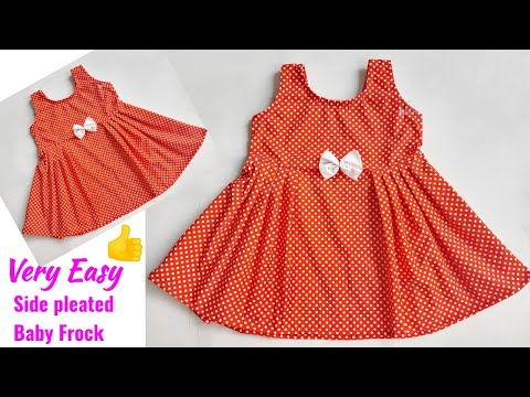 Very Easy Side pleated Baby Frock cutting and stitching | Baby Frock cutting and stitching