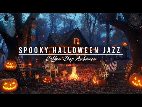 🎃🦇Halloween Jazz Music with Spooky House Ambience & Crackling Fireplace 🍁 Mysterious Fall Night