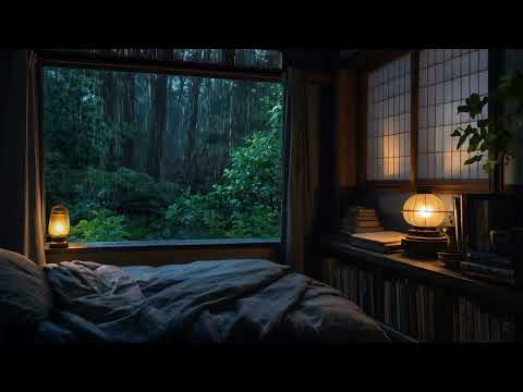 Cozy Bedroom Ambience for Night time Relaxation | 8hr Rain Sounds with Window View of the Forest