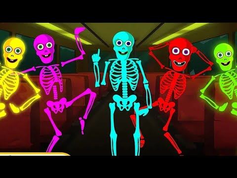 Wheel on the bus with five skeletons + Spooky Scary skeleton Rhymes |Halloween songs for kid