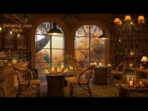 Rainy Autumn Cafe at 4K Cozy Coffee Shop ☕ Relaxing Jazz Music to Relax/Study to