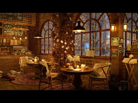 Relaxing Jazz Instrumental in Cozy Coffee Shop 4K ☕ Background Music for Relaxing and Working