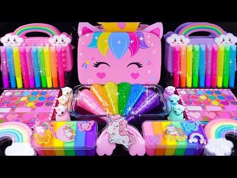 Unicorn Slime Mixing Random things into slime#ASMR #Satisfying #slimevideo #Makeupslime #daisyslime