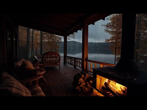 Relaxing Cabin Porch Rain | Fireplace, Rain Sounds & Peaceful Ambience for Relieve Stress