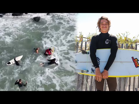 Surfers rush to the rescue of fishermen knocked off jetty in Avalon, New Jersey