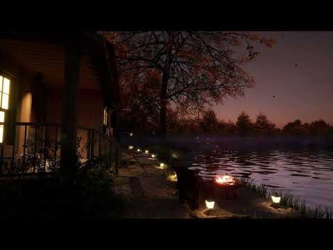 Cozy Lakeside Scenery Of Autumn | Crackling Fire, Water, Crickets Sounds | Relaxation & Sleep