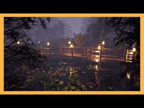 Rain Falling In The Misty Pond | 8 Hours of Rain in Forest | Rain & Frog Sounds, Easy to Fall Asleep