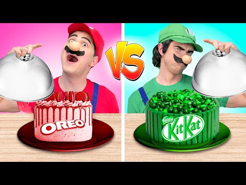 Super Mario Eating Only One Color Food! Funny Red Vs Green Food Challenge by Gotcha! Viral