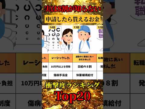 【2024年版】知らないと大損！申請したら貰えるお金 TOP20 #shorts #お金