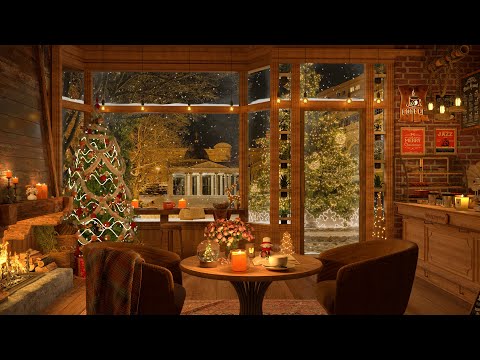 Christmas Music in 4K Cozy Coffee Shop Ambience 🎄 Background Music for Relaxing and Working