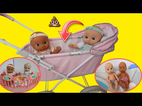 New Baby Doll twins Evening Routine feeding, changing and new stroller