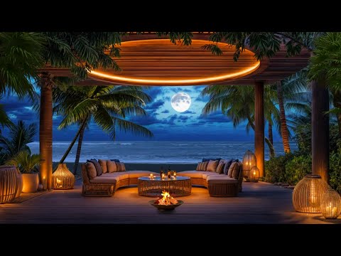 Beach Villa Under the Full Moon 🌕 | Soothing Sea Waves & Crackling Fire for Relaxation and Healing