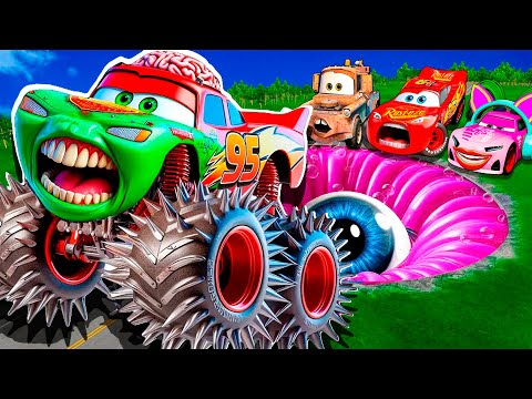 ZOMBIE Pit Transform In Beast Lightning McQueen & Big & Small Pixar Cars! Beam.NG Drive!