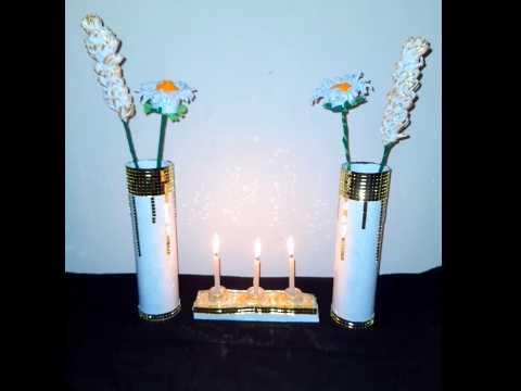 Foam flowers...two patterns...with handmade vase and candleholder...#homedecor/#foamsheetcrafts