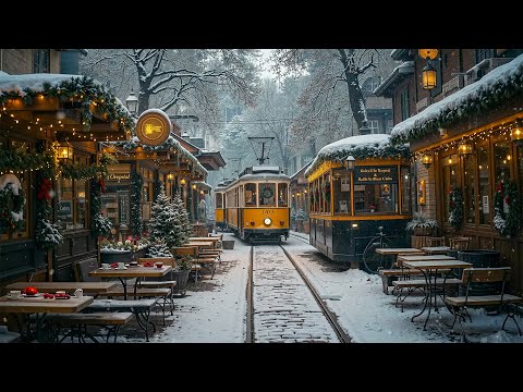 Cozy Christmas Café Near the Train | Snowfall, Smooth Jazz Music for Study | Holiday Jazz Music🎅