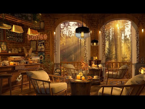 Rainy Autumn 4K Coffee Shop Ambience with Smooth Jazz Music to Relax/Study/Work to