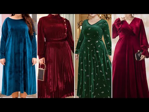 Elegant Plus size Velvet Dresses 2024 |Plus size velvet outfit ideas|Plus size winter dresses