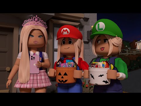 Family goes TRICK OR TREATING! *WE GOT CHASED, STOLE ALL THE CANDY!* VOICED Roblox Bloxburg Roleplay