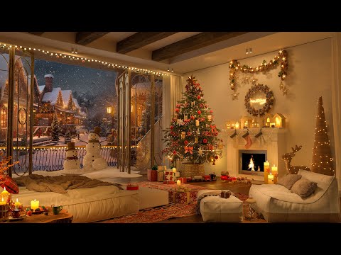 Holiday Jazz Hideaway – 4K Warm Bedroom with Festive Lights, Fireplace Comfort, and Gentle Music 🎄🔥