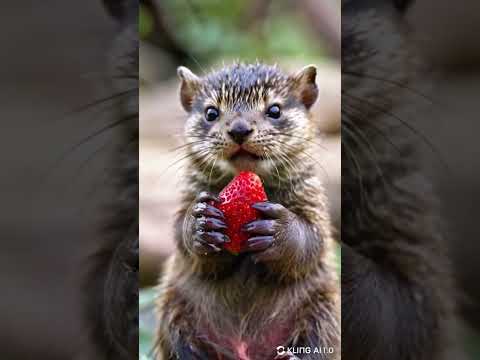 Adorable Otter Enjoys a Juicy Strawberry Snack  #cute #tinypets #tinycreatures