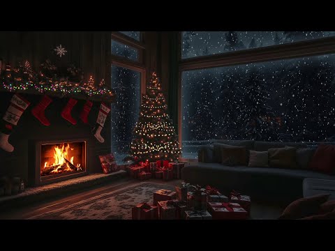 🎄A Cozy Christmas Room ☃️Christmas Atmosphere with Fireplace & Snow Sounds