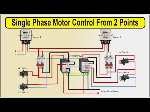 How To Make Single Phase Motor Control From 2 Points Diagram | single phase motor control circuit