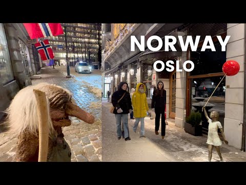 Oslo Norway 4K 🇳🇴 Magical Winter Walk: Snow and Lights ❄️✨ Oslo Virtual Walk