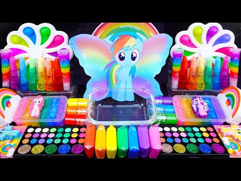 Pony Rainbow Slime Mixing Eyeshadow,Glitter & Random things into slime #asmr #satisfyingslime