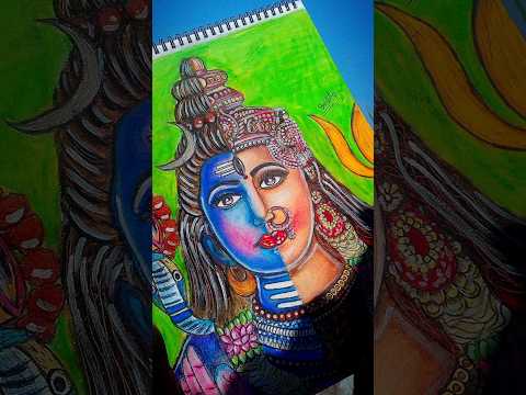 Shiva and parvati half face drawing😍 #shorts #shivparvati #trending #viral