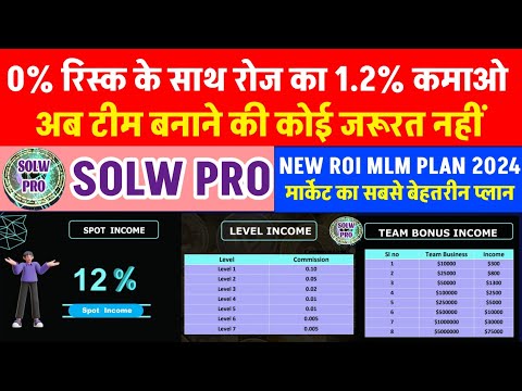 New Roi Mlm Plan 2024 | Solw Pro | Solw Pro Plan | Solw Pro Business Plan | New MLM Plan 2024