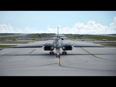 B-1 Bombers Take Off Side-By-Side Simultaneously From Guam