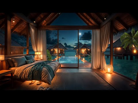 Experience a Luxury Resort in the Maldives 🌊 Moonlit Night with Gentle Ocean Waves