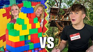 GiANT LEGO Fort vs REAL Treehouse!