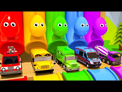 Wheels on the Bus - Baby songs - Big eggs paint cars - Baby Nursery Rhymes & Kids Songs