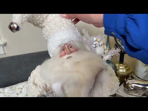 Cream Fringe Coat Santa w/ Wreath & Sack