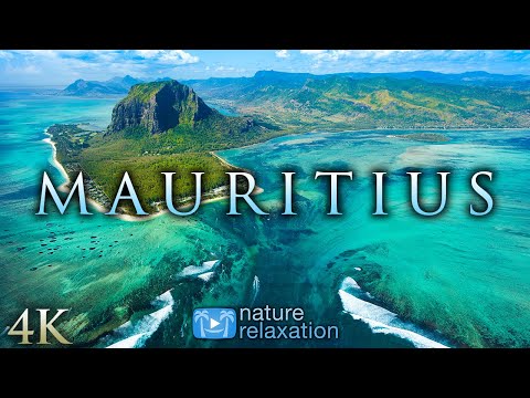 Flying Over the Tropical Island of Mauritius [4K] 🏝️ 1 HR Nature Relaxation + Music & Ocean Sounds