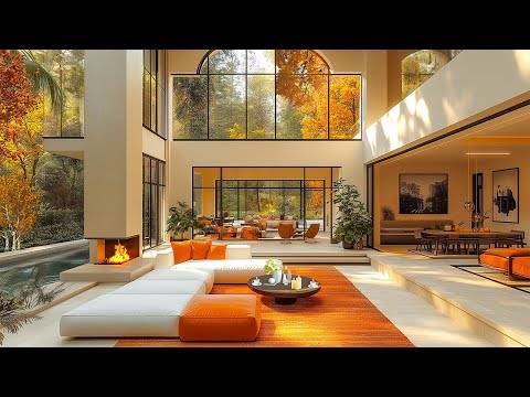 Autumn Vibes in Luxury Forest Living Room with Smooth Jazz 🌤️ Soft Piano Jazz for Focus and Calm