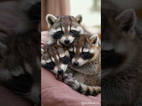 Adorable Raccoon Siblings Cuddle Up – The Cutest Trio Ever  #cute #animals #tinypets #tinytales