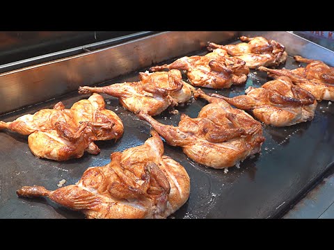 누룽지 통닭 Amazing Pressed Barbecue Chicken with Sticky Rice, Chicken Skewers - Korean street food