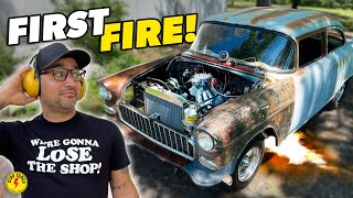 Swapping An 800+ Horsepower NASCAR V8 Into My 1955 Chevy Street Car! | PART 3 - FIRST FIREUP!