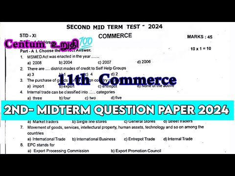 11th Commerce 2nd Mid term question paper 2024|11th Commerce Second midterm important questions 2024