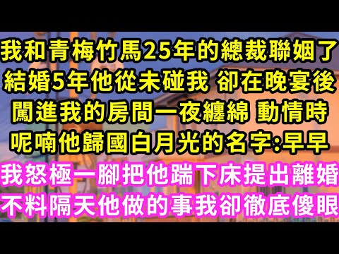 我和青梅竹馬25年的總裁聯姻了，結婚5年他從未碰我 卻在晚宴後，闖進我的房間一夜纏綿 動情時，呢喃他歸國白月光的名字:早早！我怒極一腳把他踹下床提出離婚，不料隔天他做的事我卻徹底傻眼#灰姑娘#霸道總裁