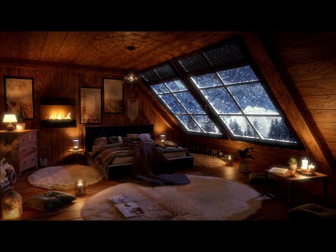 Cozy Winter Cabin with Crackling Fireplace and Wind Sounds in the Background - Relax, Sleep, Study